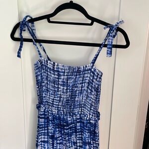 Solid & striped blue tie dye midi